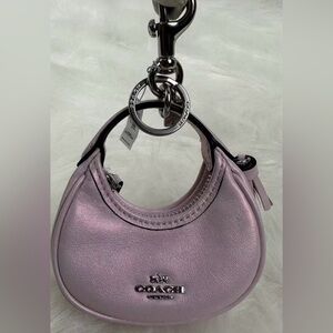 Coach Mini Carmen Leather Bag Charm or Keychain Pearlized Pink, NWT Retail $198
